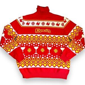 Kahlua Mens Novelty Holiday Sweater Turtle Neck Red Yellow XXL